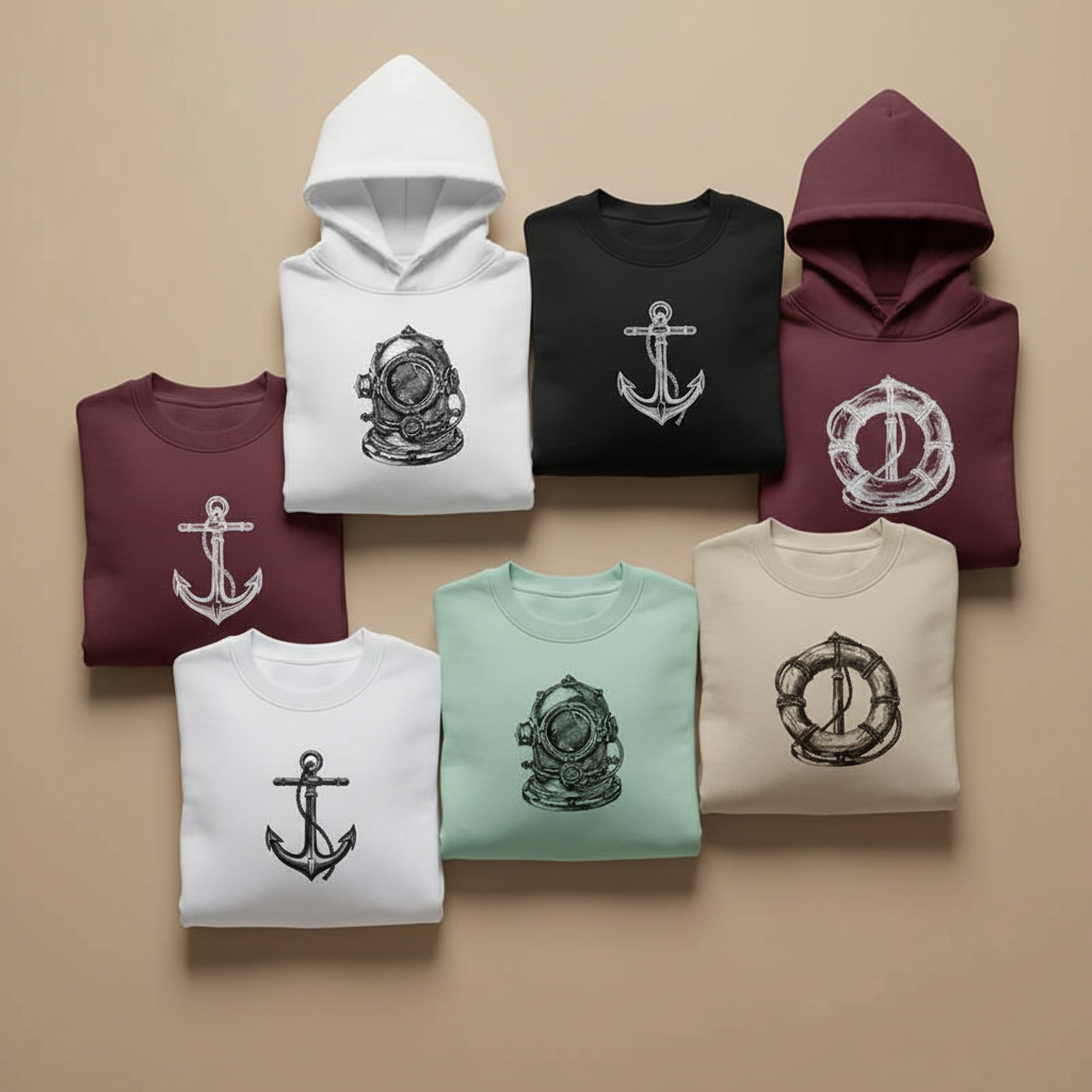 Saltwater Souls Collection – Ocean-inspired embroidered designs on premium apparel | Hand Finished in Dubai