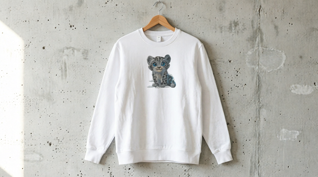 Baby Snow Leopard Machine Embroidered Sweatshirt – Hand Finished in Dubai | EmbroMania