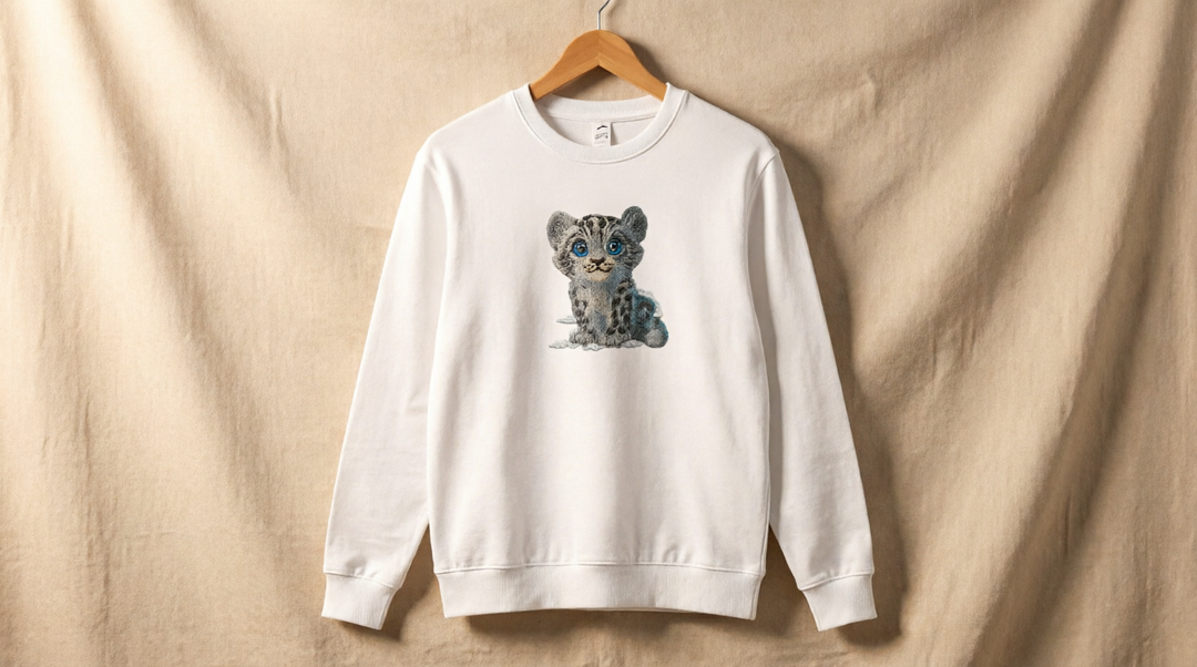Baby Snow Leopard Machine Embroidered Sweatshirt – Hand Finished in Dubai | EmbroMania