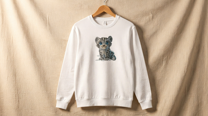 Baby Snow Leopard Machine Embroidered Sweatshirt – Hand Finished in Dubai | EmbroMania