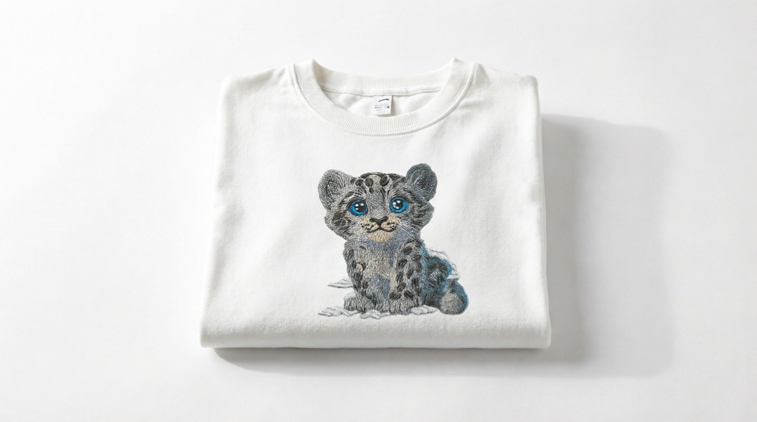 Baby Snow Leopard Machine Embroidered Sweatshirt – Hand Finished in Dubai | EmbroMania