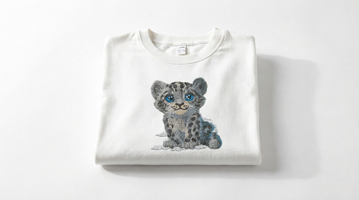 Baby Snow Leopard Machine Embroidered Sweatshirt – Hand Finished in Dubai | EmbroMania