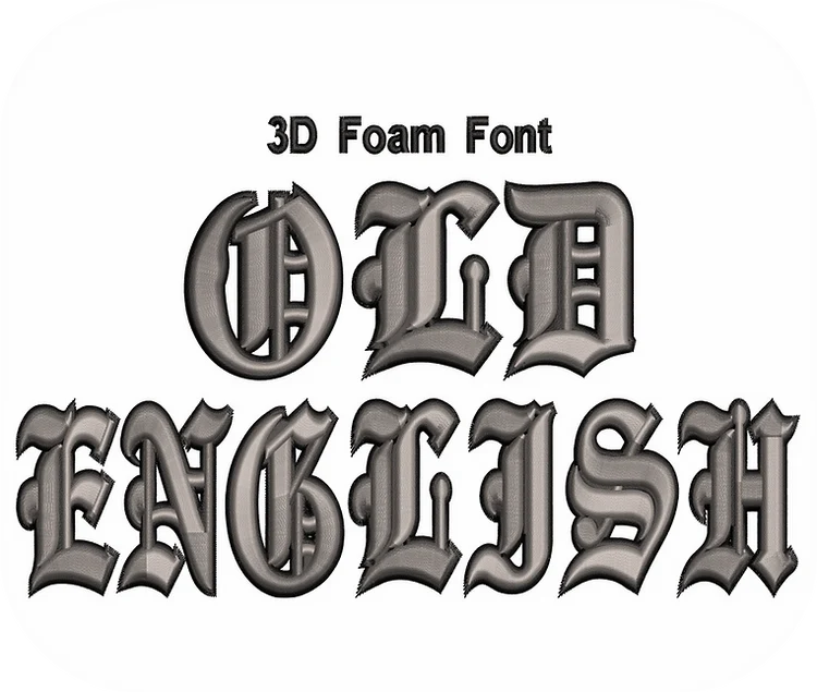 3D foam font in old English style on a white background