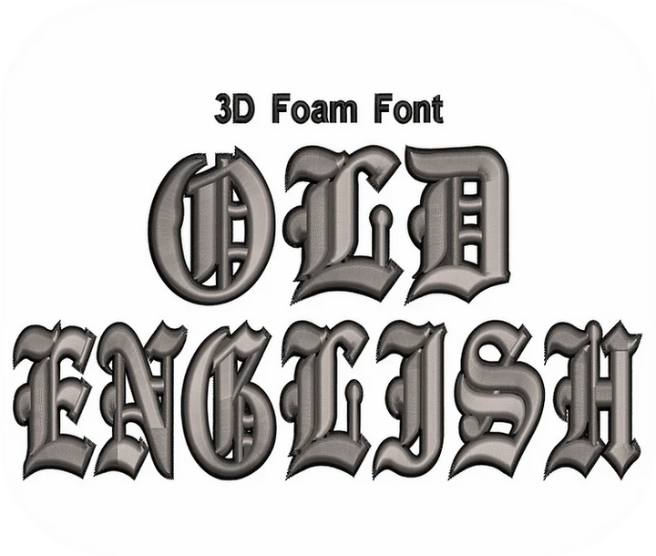 3D foam font in old English style on a white background
