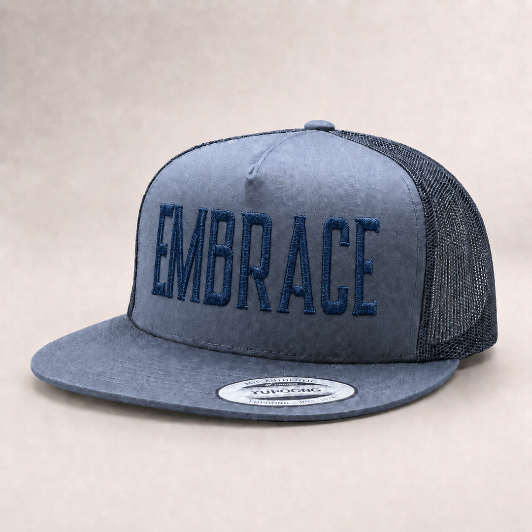 Blue trucker hat with &