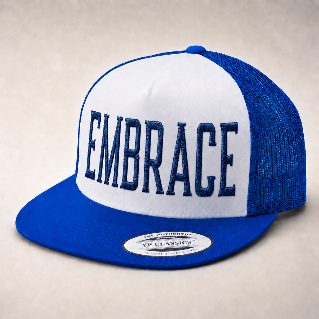 Blue and white cap with &