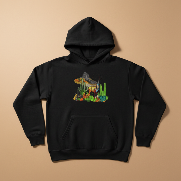 Alpine Desert Fusion — Premium Embroidered Hoodie | Original EmbroMania Design