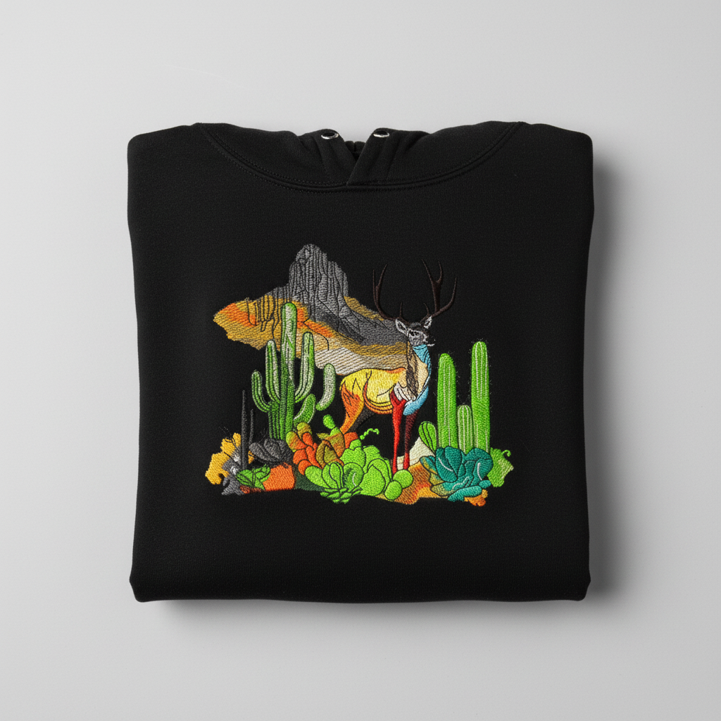 Alpine Desert Fusion — Premium Embroidered Hoodie | Original EmbroMania Design