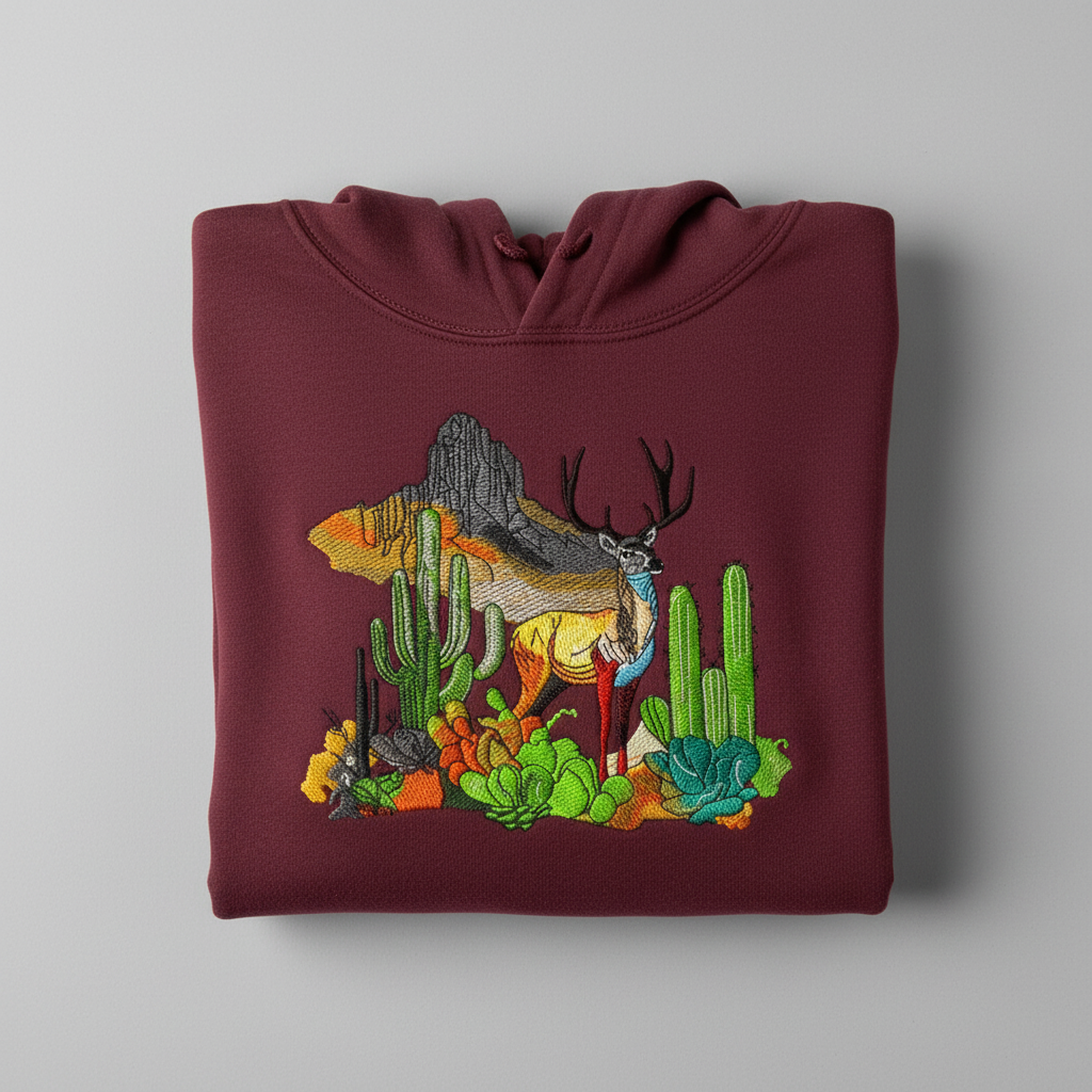 Alpine Desert Fusion — Premium Embroidered Hoodie | Original EmbroMania Design