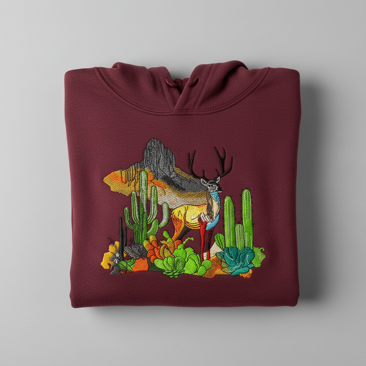 Alpine Desert Fusion — Premium Embroidered Hoodie | Original EmbroMania Design