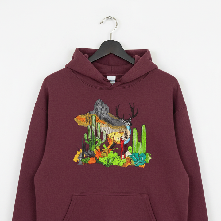 Alpine Desert Fusion — Premium Embroidered Hoodie | Original EmbroMania Design