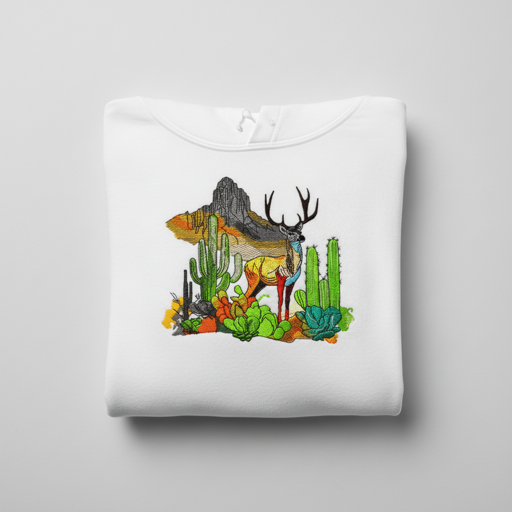 Alpine Desert Fusion — Premium Embroidered Hoodie | Original EmbroMania Design