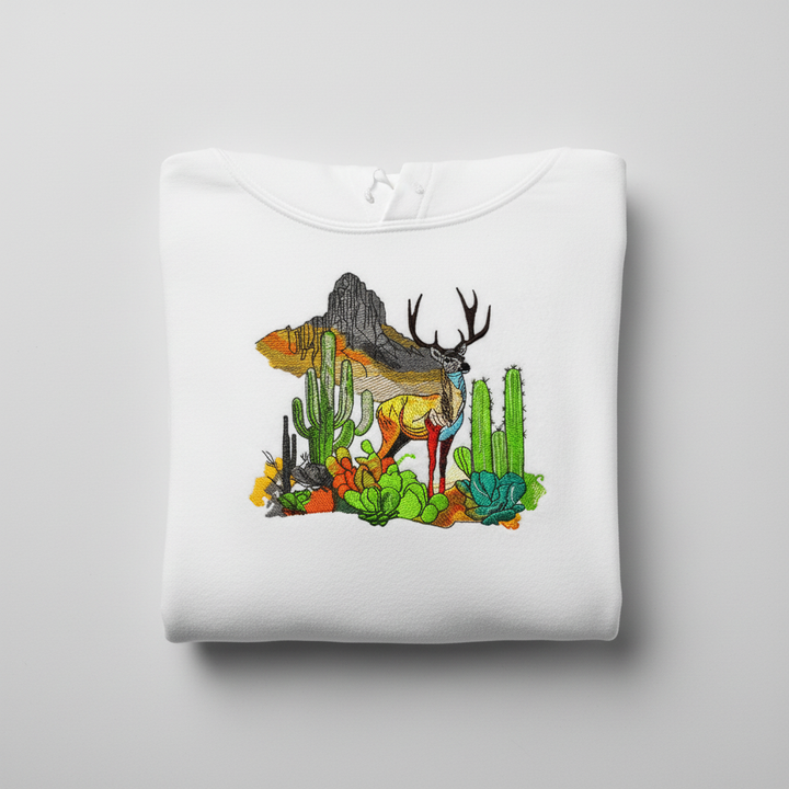 Alpine Desert Fusion — Premium Embroidered Hoodie | Original EmbroMania Design