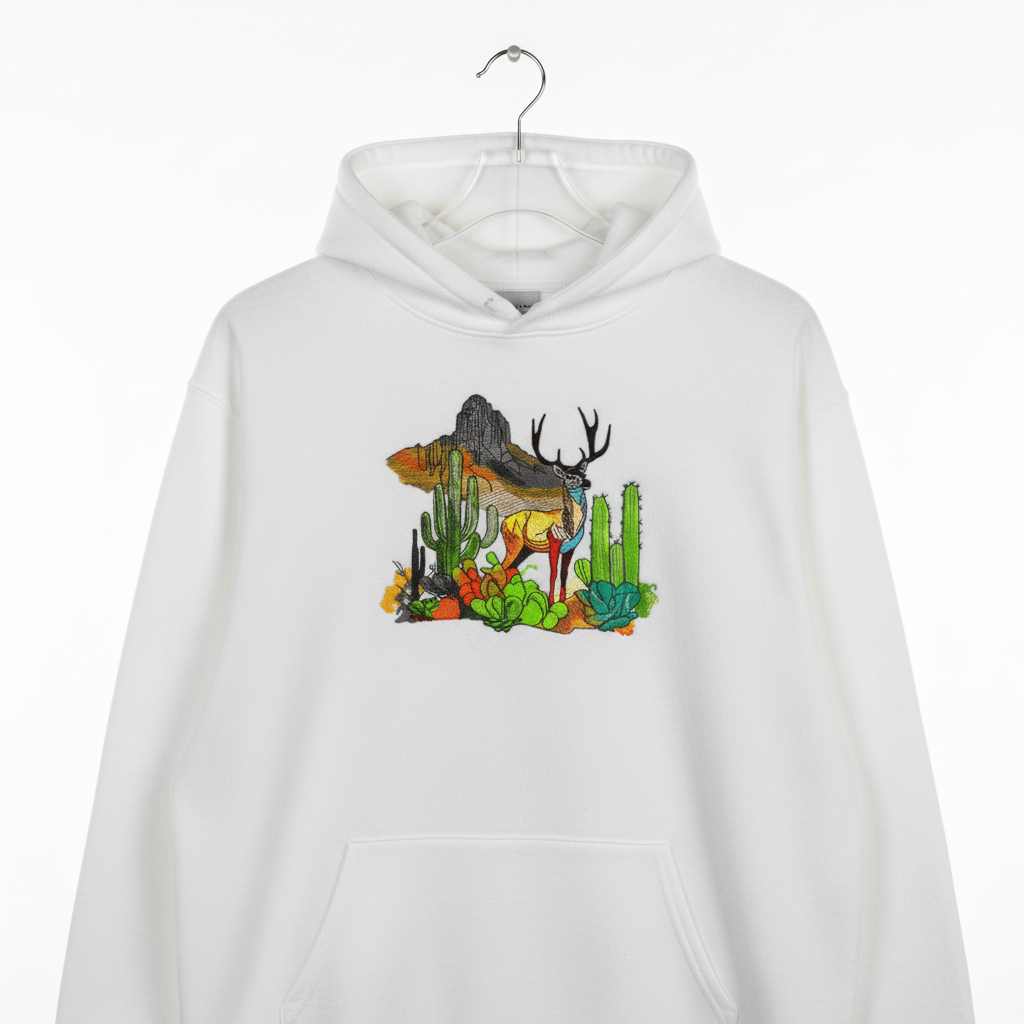 Alpine Desert Fusion — Premium Embroidered Hoodie | Original EmbroMania Design