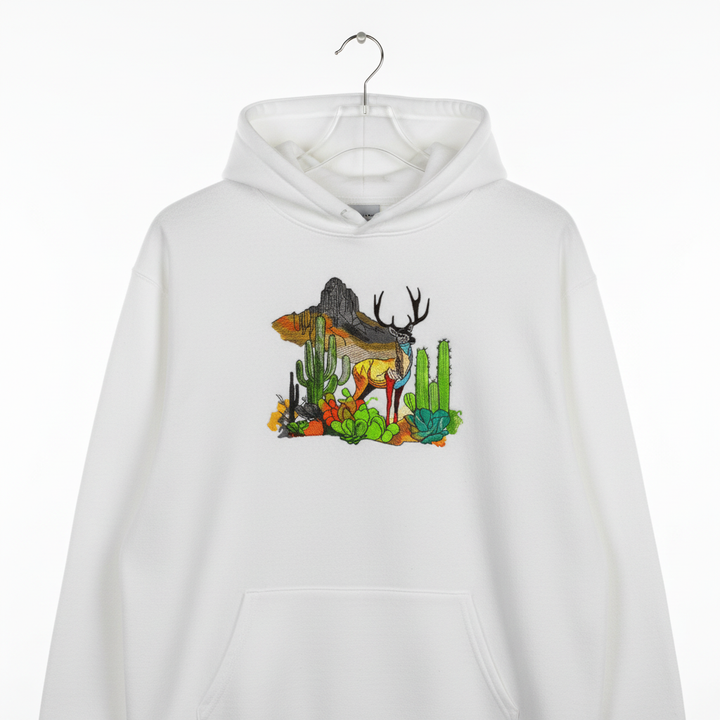 Alpine Desert Fusion — Premium Embroidered Hoodie | Original EmbroMania Design