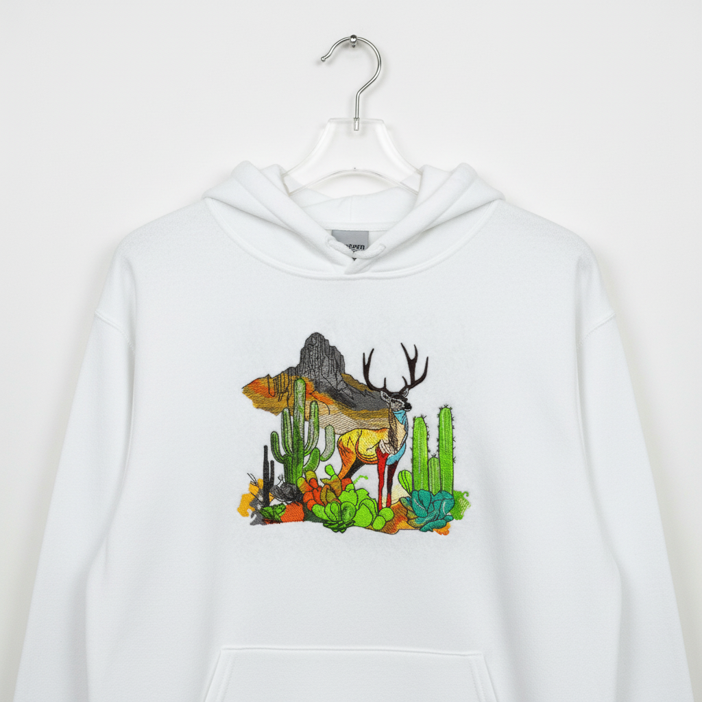 Alpine Desert Fusion — Premium Embroidered Hoodie | Original EmbroMania Design