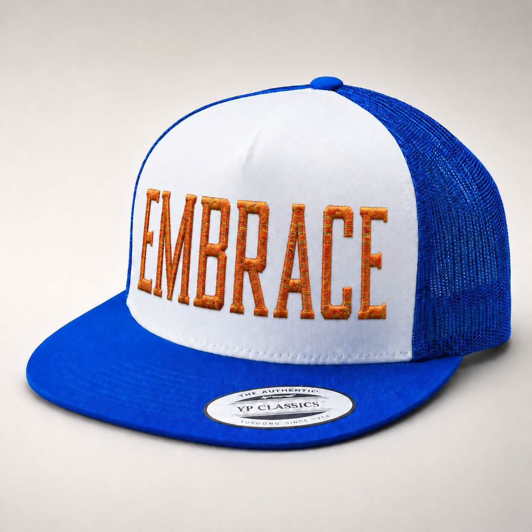 Blue and white cap with &