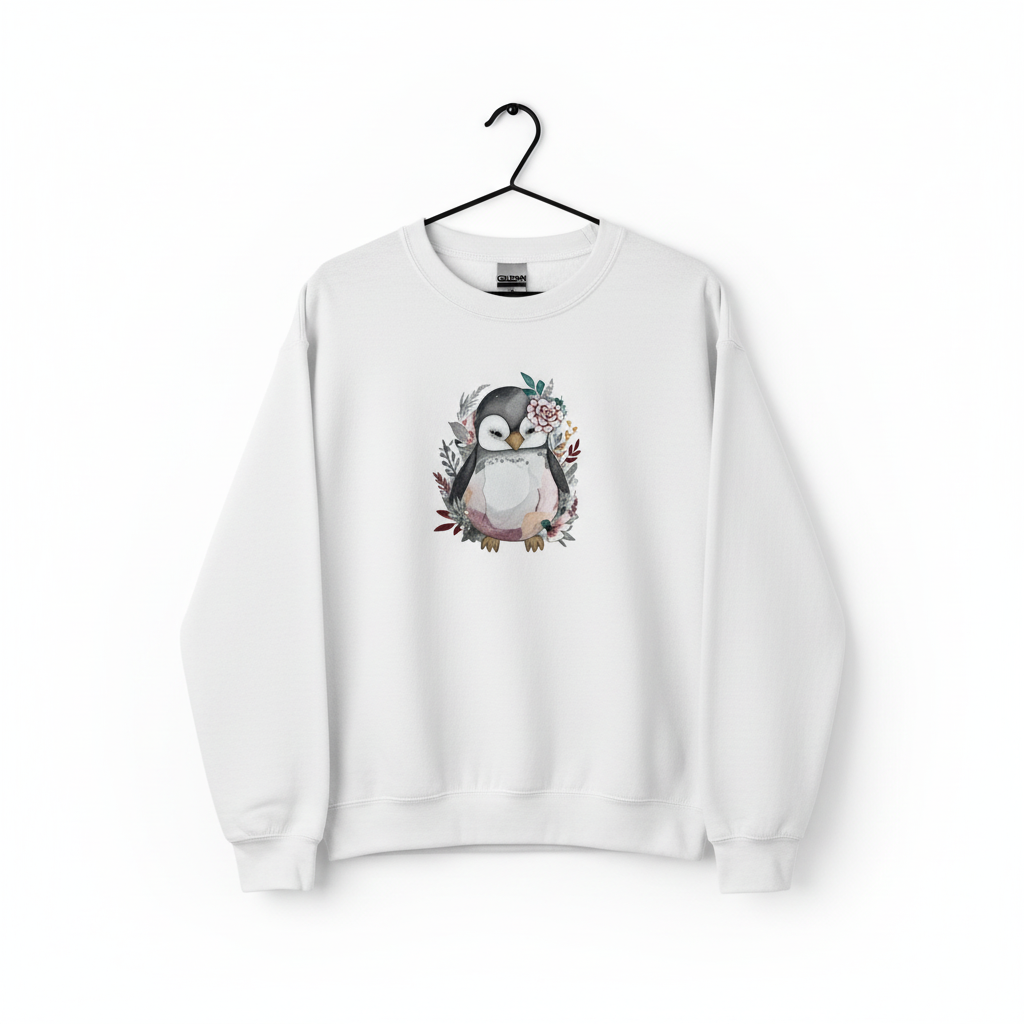 Cozy Winter Penguin — Premium Embroidered Sweatshirt | Original EmbroMania Design