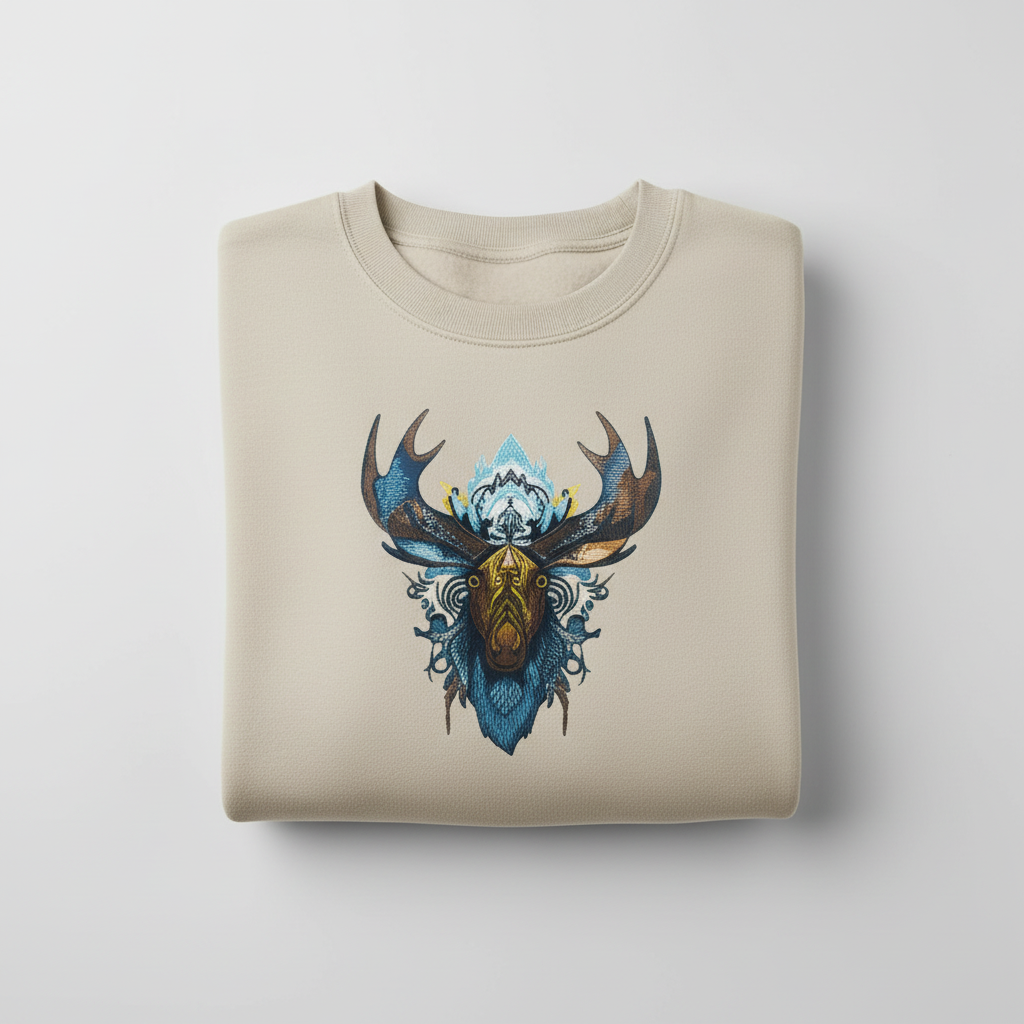 Arctic Majesty Moose — Premium Embroidered Sweatshirt | Original EmbroMania Design