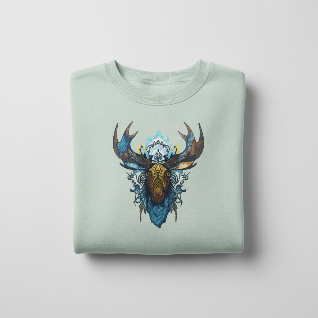 Arctic Majesty Moose — Premium Embroidered Sweatshirt | Original EmbroMania Design