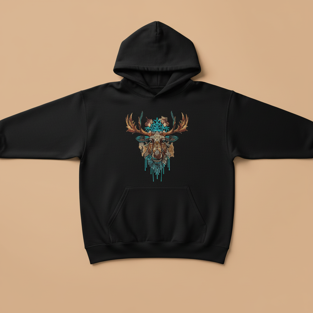 Artisan Tribal Moose — Premium Embroidered Hoodie | Original EmbroMania Design