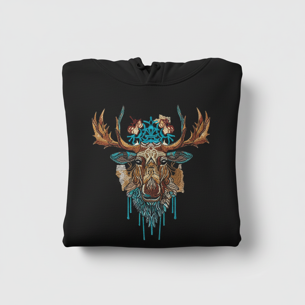 Artisan Tribal Moose — Premium Embroidered Hoodie | Original EmbroMania Design
