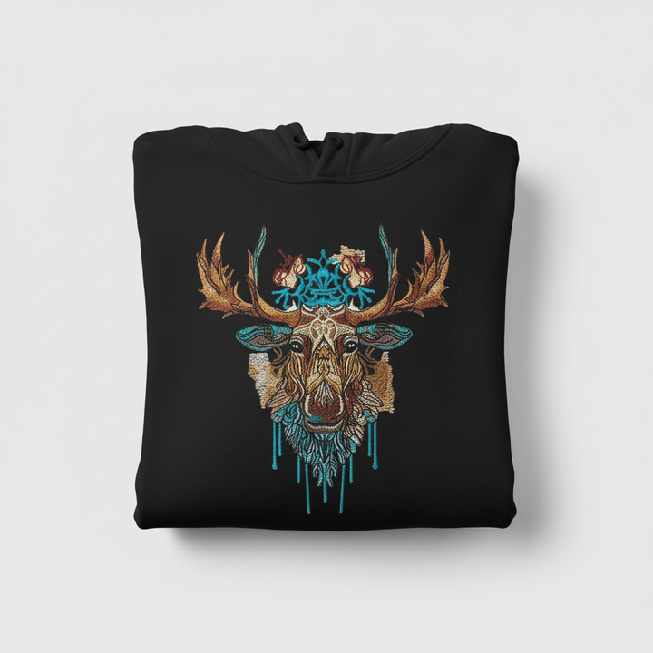 Artisan Tribal Moose — Premium Embroidered Hoodie | Original EmbroMania Design