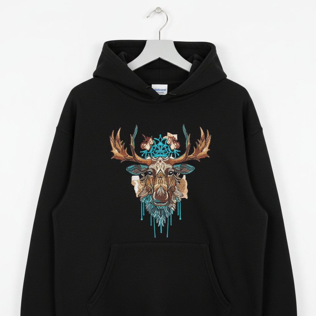 Artisan Tribal Moose — Premium Embroidered Hoodie | Original EmbroMania Design