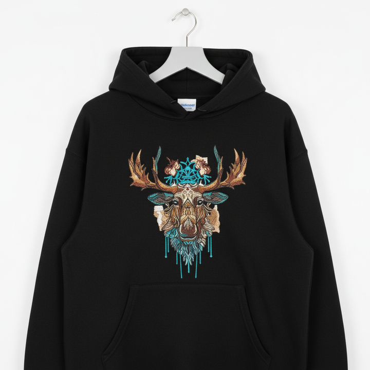 Artisan Tribal Moose — Premium Embroidered Hoodie | Original EmbroMania Design