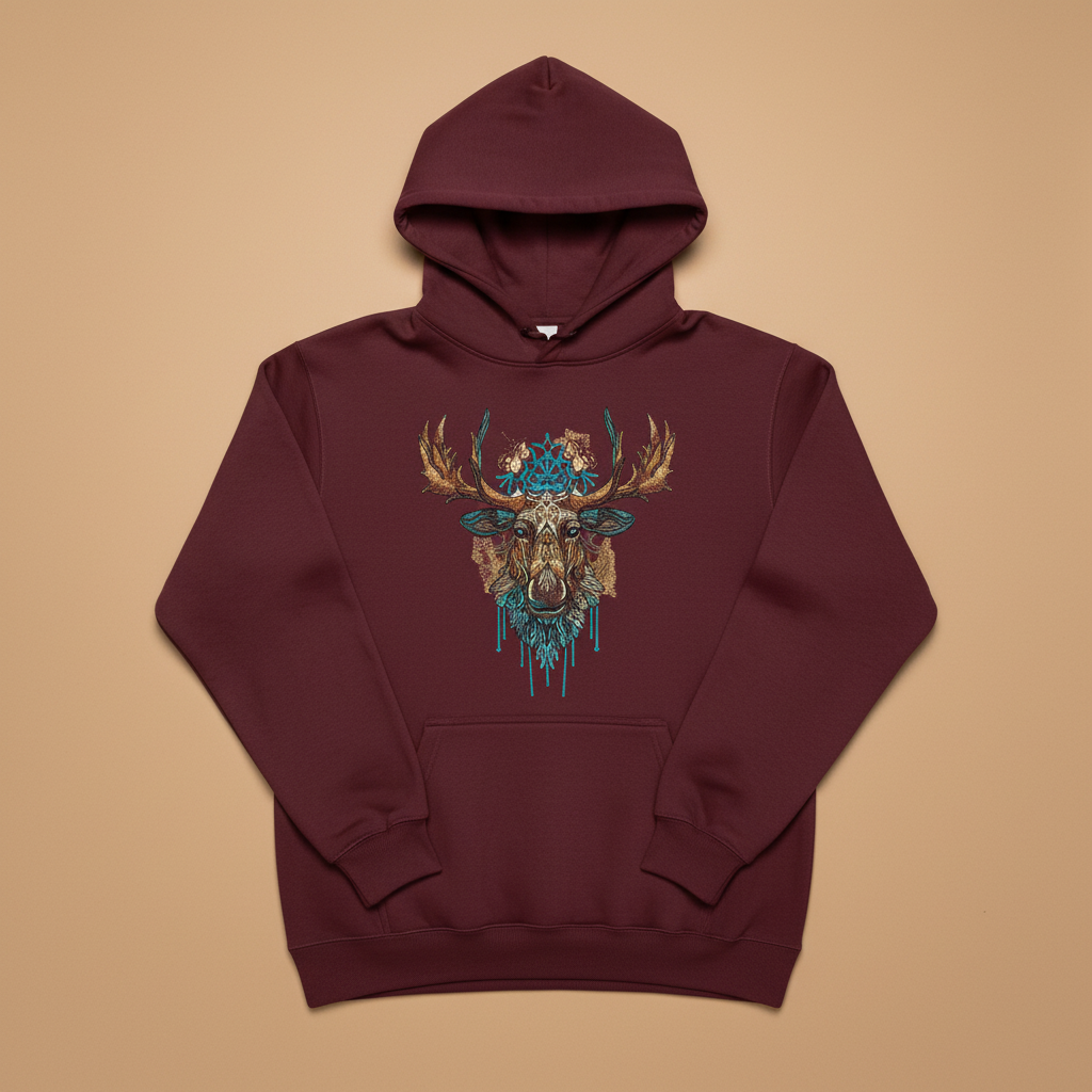 Artisan Tribal Moose — Premium Embroidered Hoodie | Original EmbroMania Design