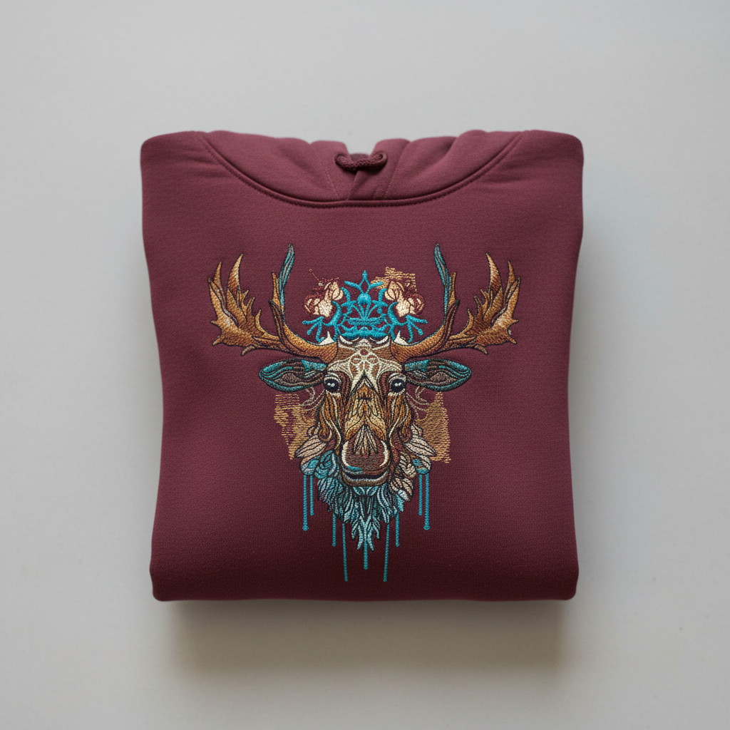 Artisan Tribal Moose — Premium Embroidered Hoodie | Original EmbroMania Design
