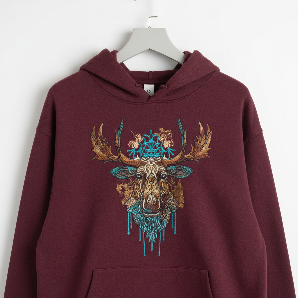 Artisan Tribal Moose — Premium Embroidered Hoodie | Original EmbroMania Design