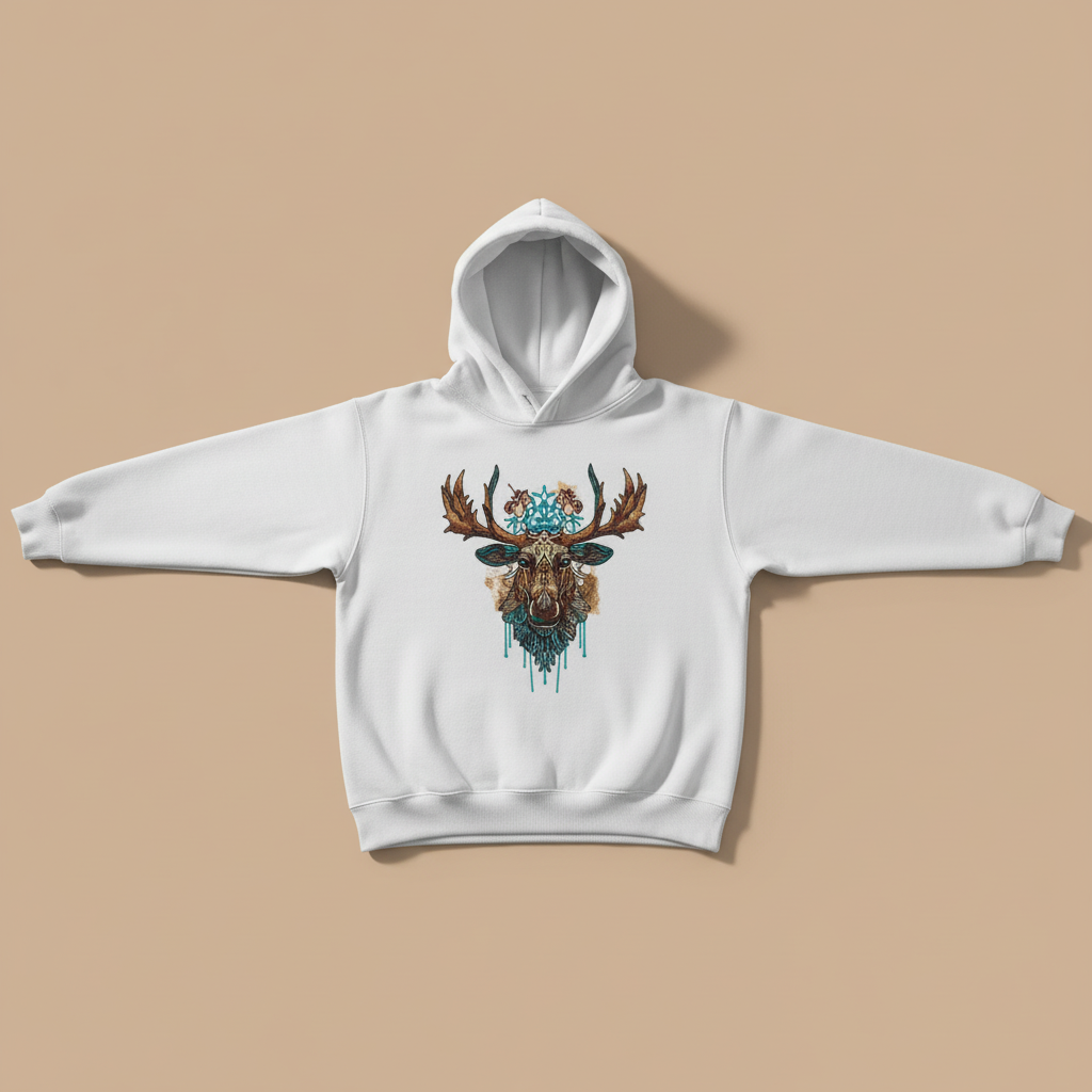 Artisan Tribal Moose — Premium Embroidered Hoodie | Original EmbroMania Design