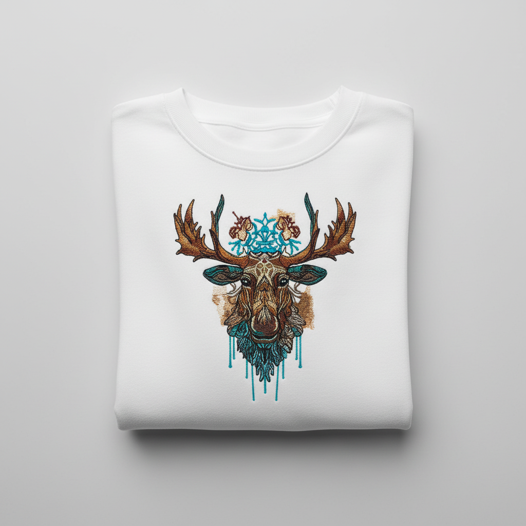 Artisan Tribal Moose — Premium Embroidered Hoodie | Original EmbroMania Design