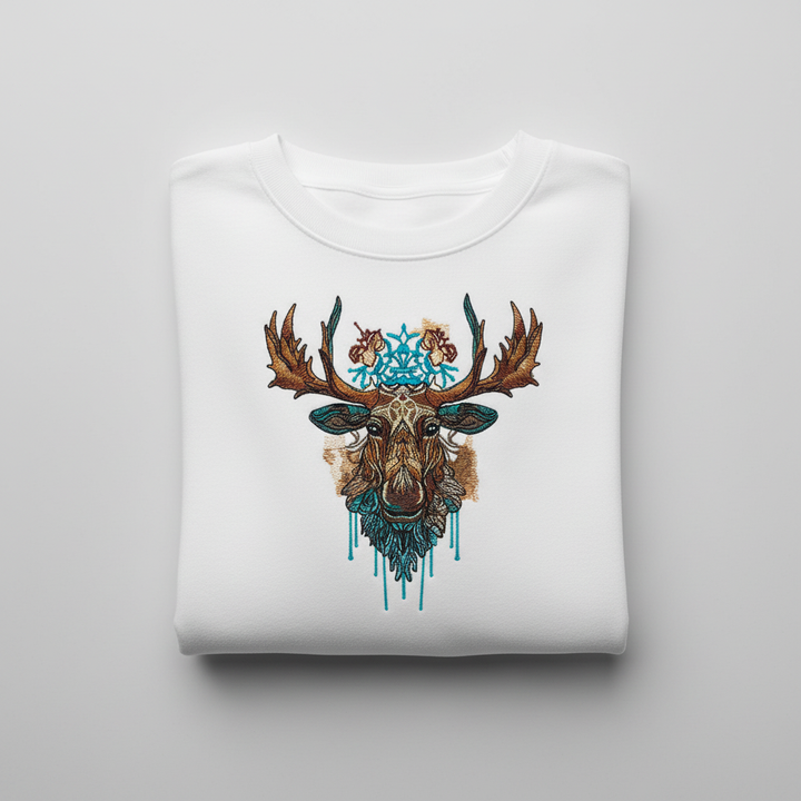 Artisan Tribal Moose — Premium Embroidered Hoodie | Original EmbroMania Design