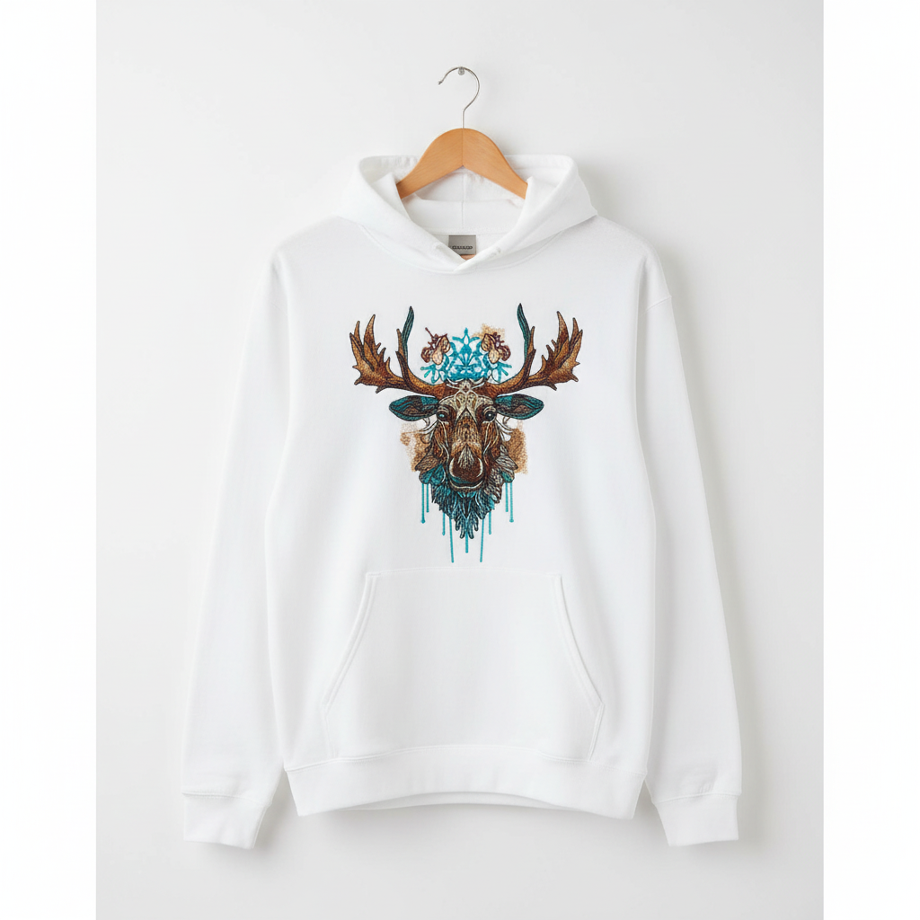 Artisan Tribal Moose — Premium Embroidered Hoodie | Original EmbroMania Design