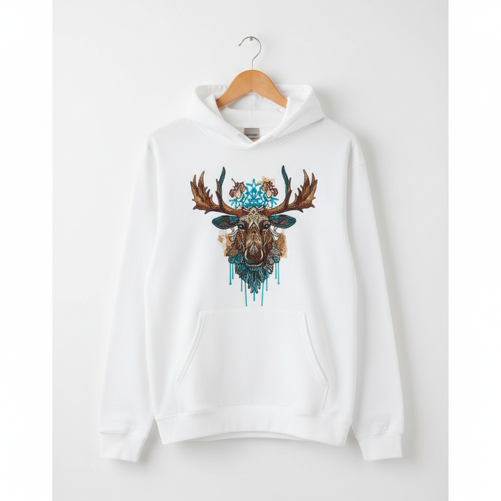 Artisan Tribal Moose — Premium Embroidered Hoodie | Original EmbroMania Design