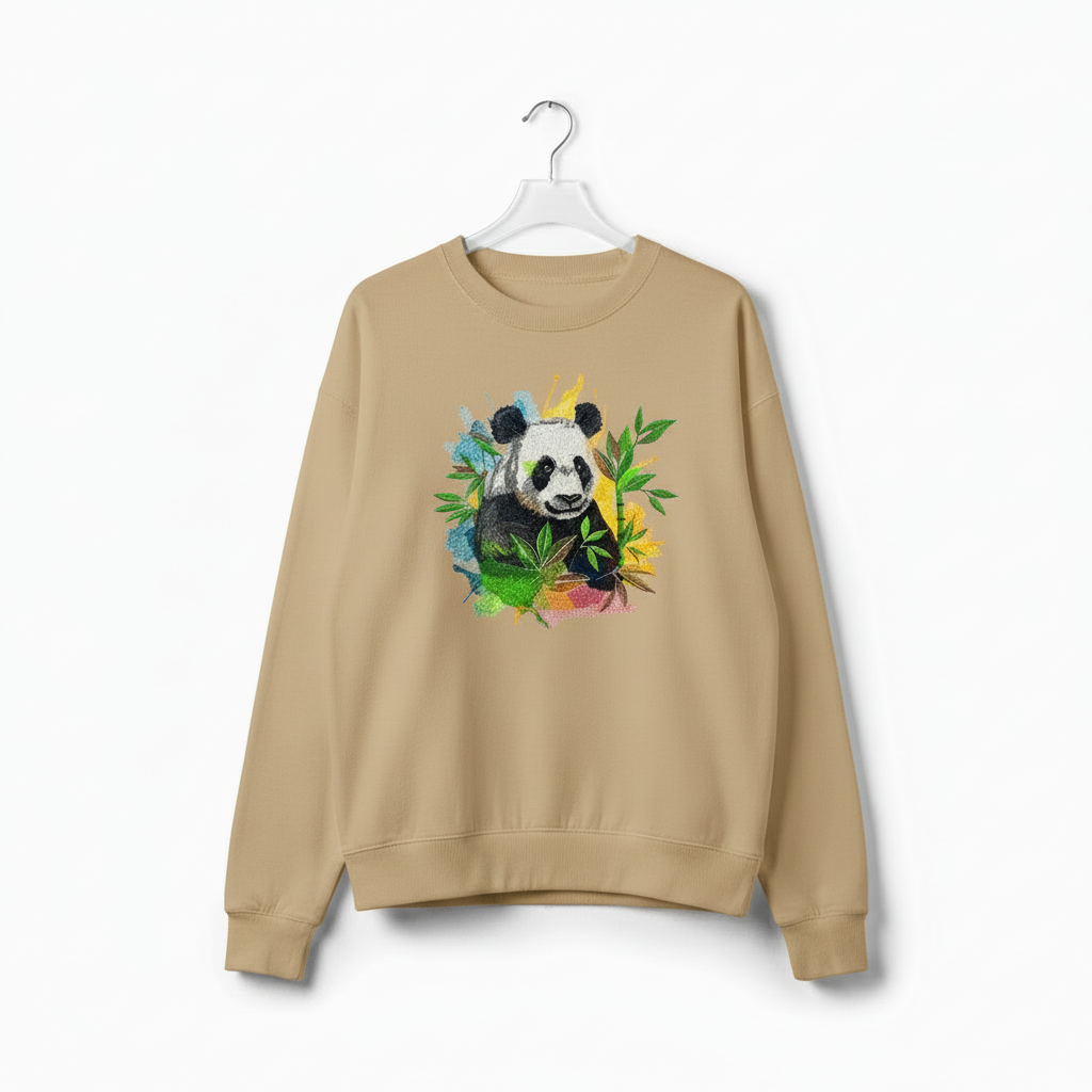 Vivid Panda Bamboo — Premium Embroidered Unisex Crewneck | Original EmbroMania Design