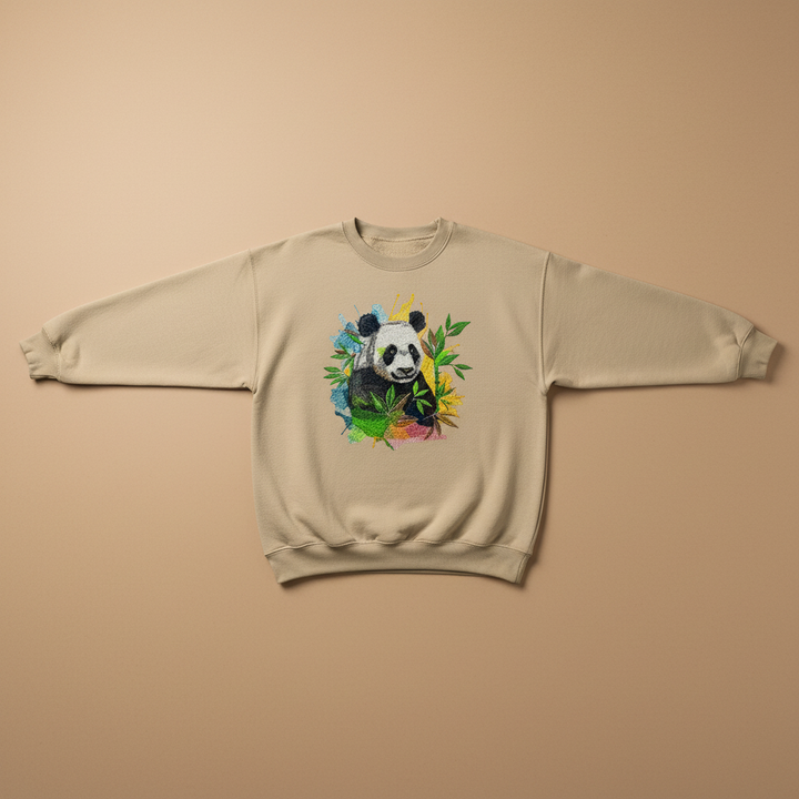 Vivid Panda Bamboo — Premium Embroidered Unisex Crewneck | Original EmbroMania Design