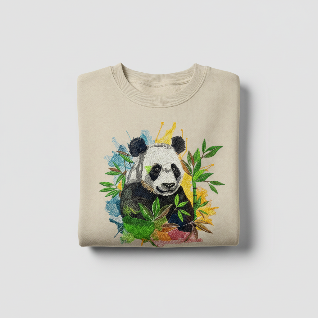 Vivid Panda Bamboo — Premium Embroidered Unisex Crewneck | Original EmbroMania Design