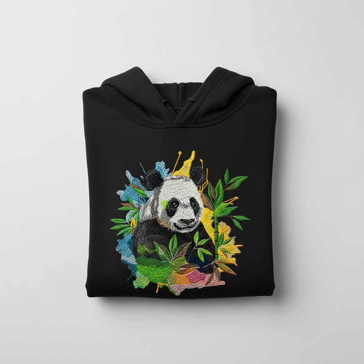 Artistic Panda — Premium Embroidered Hoodie | Original EmbroMania Design