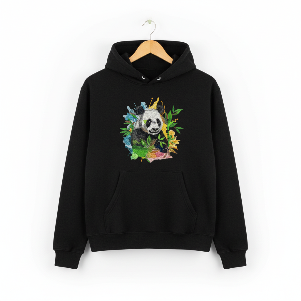 Artistic Panda — Premium Embroidered Hoodie | Original EmbroMania Design