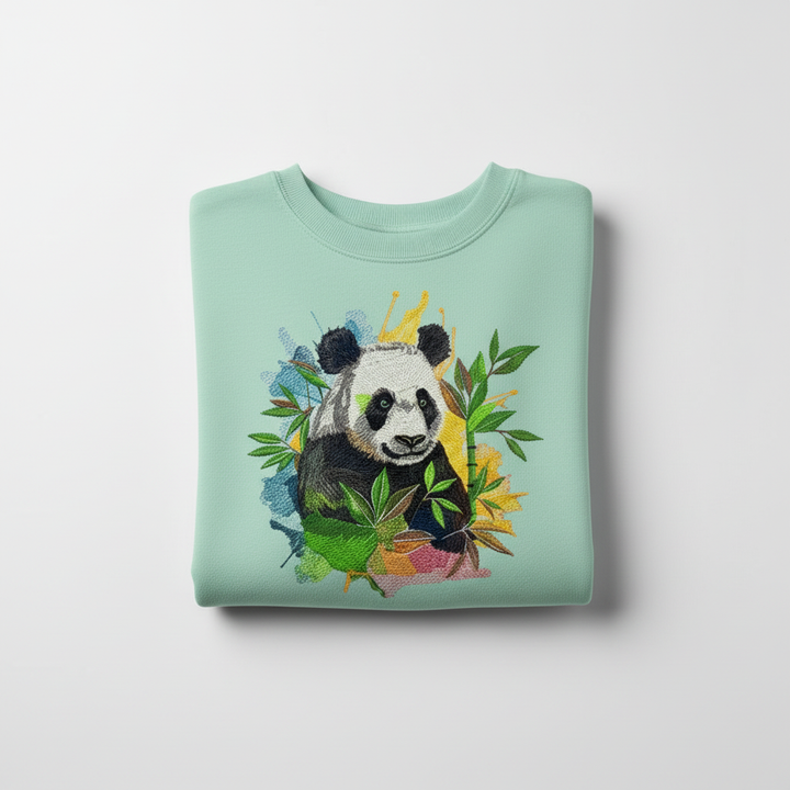 Vivid Panda Bamboo — Premium Embroidered Unisex Crewneck | Original EmbroMania Design
