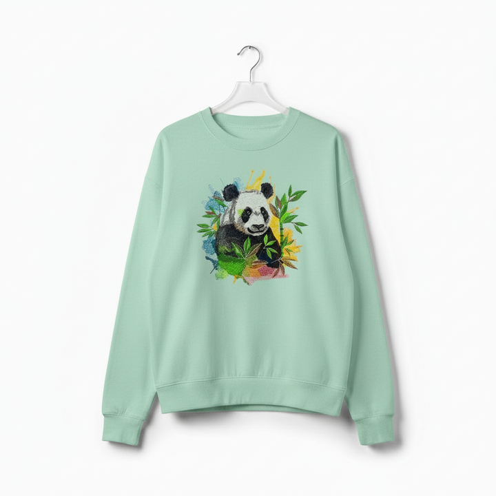 Vivid Panda Bamboo — Premium Embroidered Unisex Crewneck | Original EmbroMania Design
