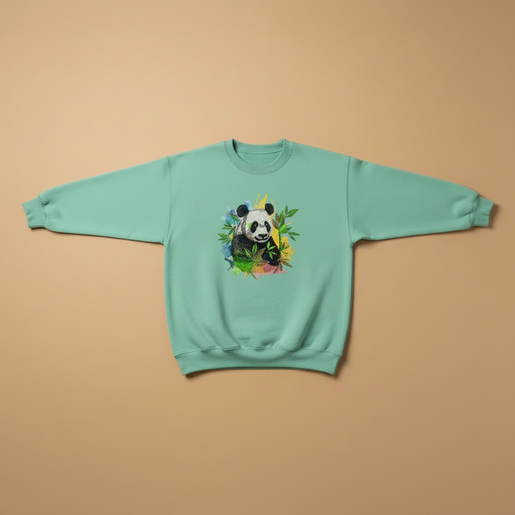 Vivid Panda Bamboo — Premium Embroidered Unisex Crewneck | Original EmbroMania Design