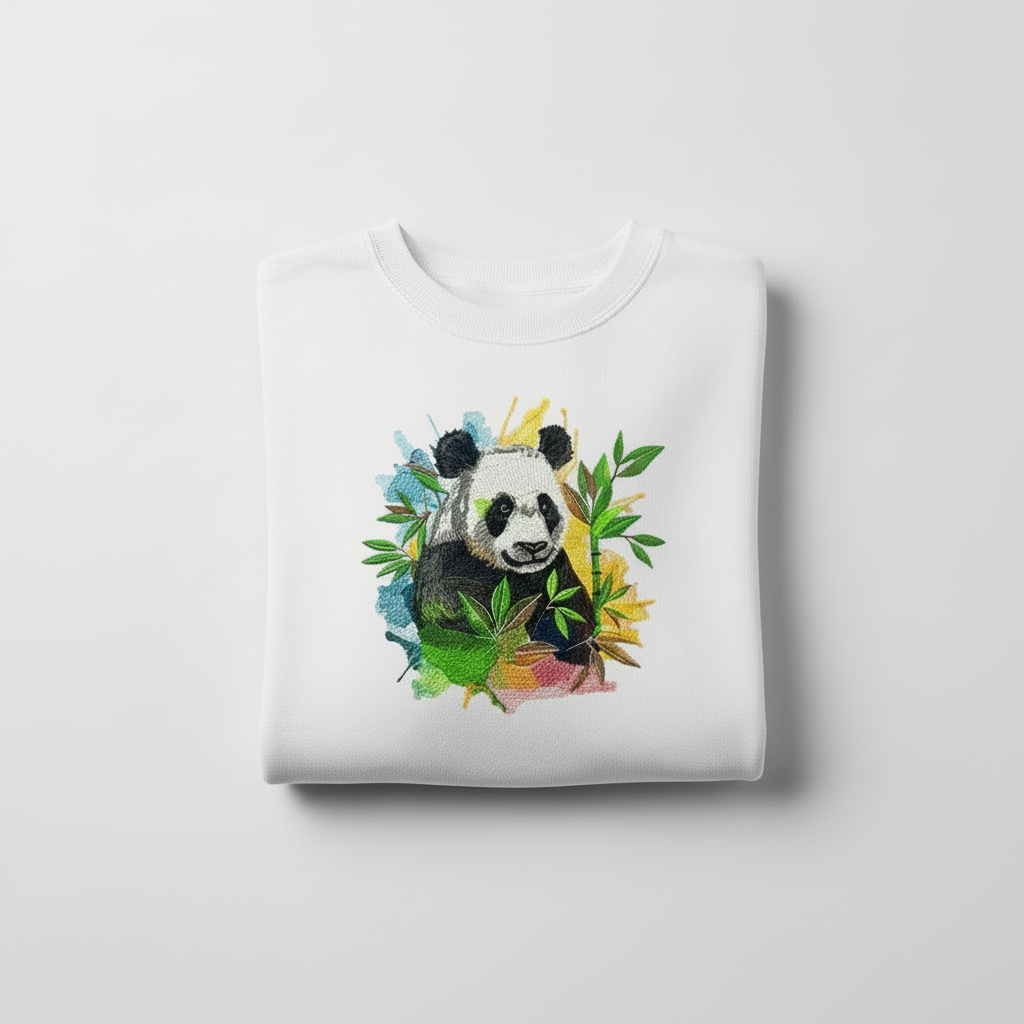 Vivid Panda Bamboo — Premium Embroidered Unisex Crewneck | Original EmbroMania Design