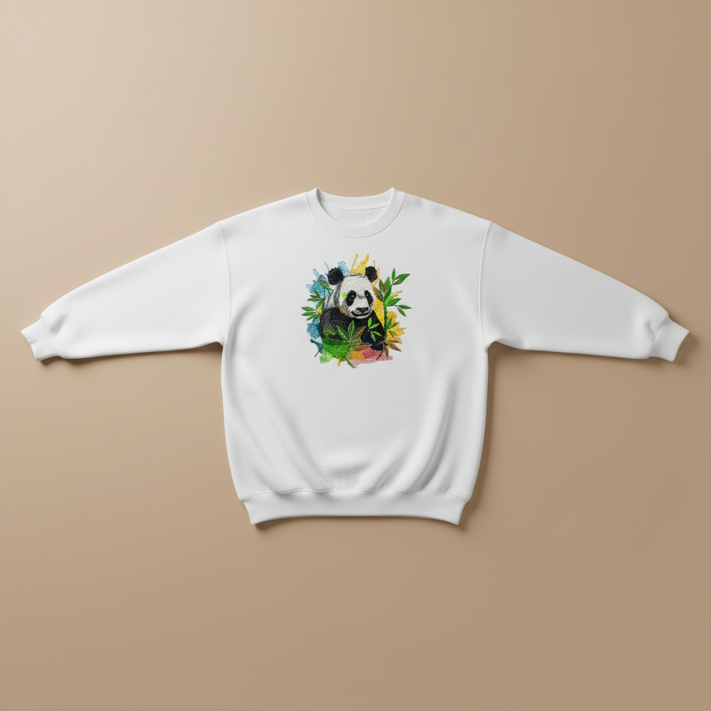 Vivid Panda Bamboo — Premium Embroidered Unisex Crewneck | Original EmbroMania Design