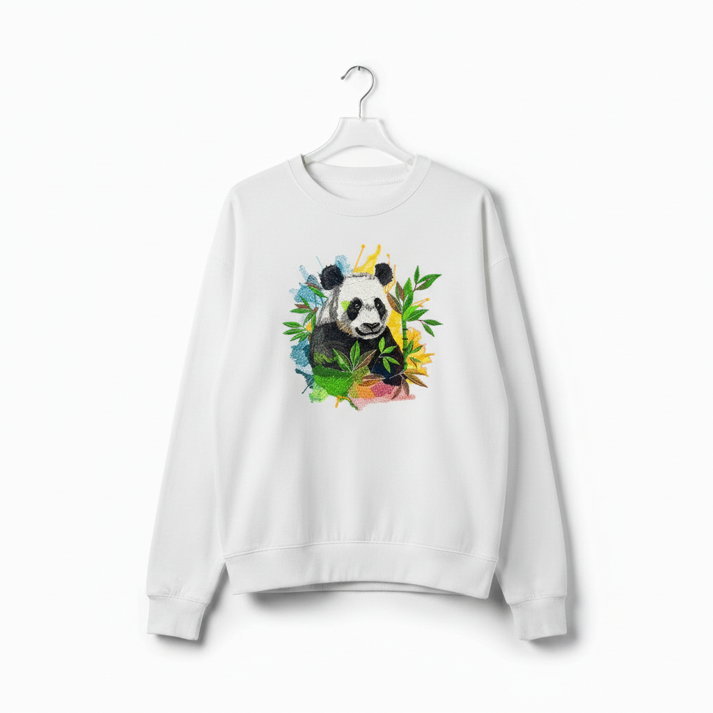 Vivid Panda Bamboo — Premium Embroidered Unisex Crewneck | Original EmbroMania Design