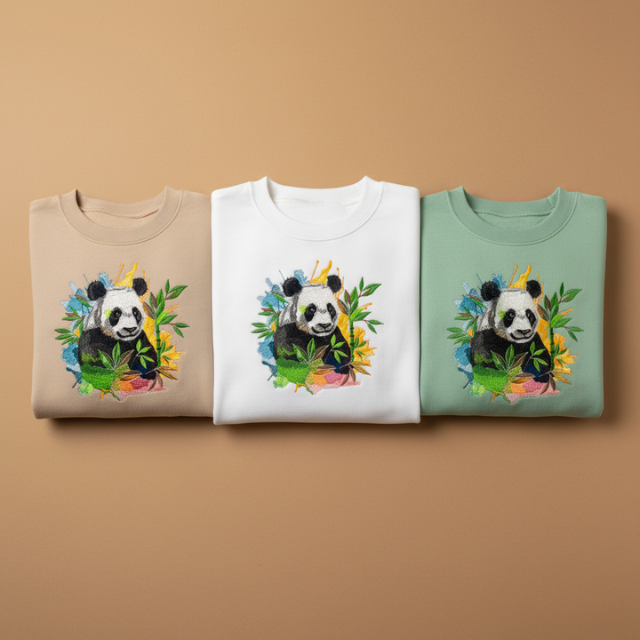 Vivid Panda Bamboo — Premium Embroidered Unisex Crewneck | Original EmbroMania Design