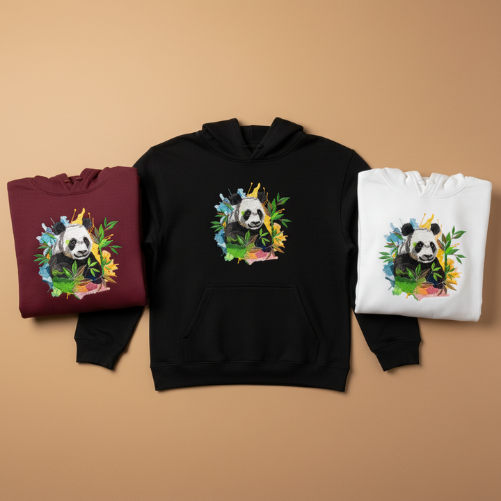 Artistic Panda — Premium Embroidered Hoodie | Original EmbroMania Design